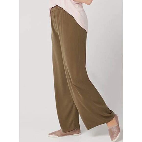LOGO by Lori Goldstein Wide Leg Pants Olive Green Modal Jersey Womens XXSP 2XSP - Picture 2 of 9